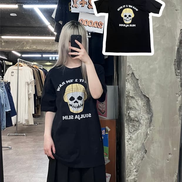 L.A 신디케이트 솔자 슬림 반팔 티셔츠 블랙 L  #csz3895