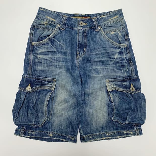 워싱 디테일 데님 카고 반바지