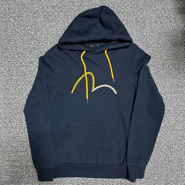 (95) EVISU 에비수 빅로고 후드티 네이비