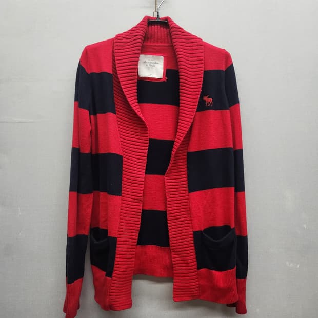 아베크롬비 스트라이프 숄카라 로고 오픈 가디건 M