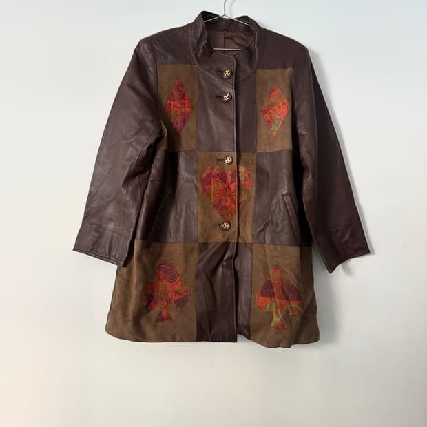 Suits symbol patch leather jacket / brow