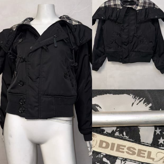 DIESEL black check hood flight bomber