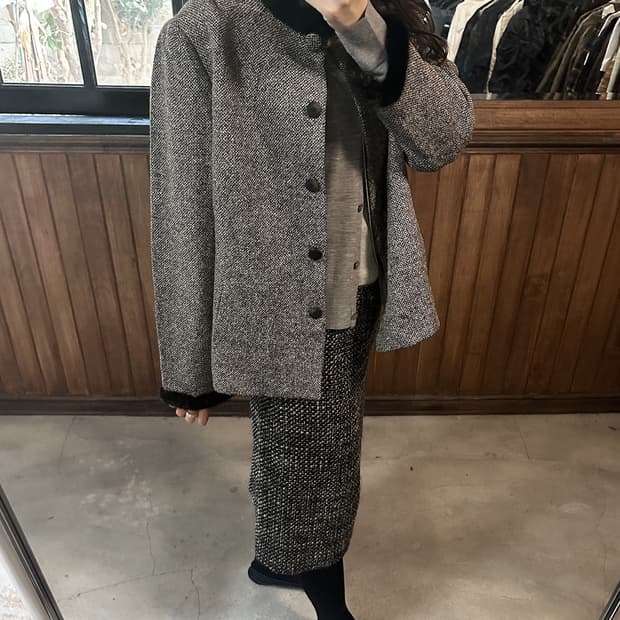 LEILIAN mink trim tweed jacket