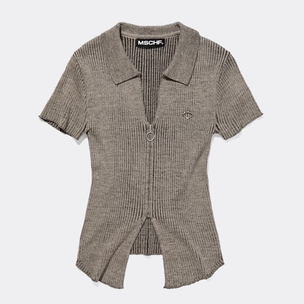 미스치프 니티드 투톤 셔츠 숏슬리브 베이지 블랙 s