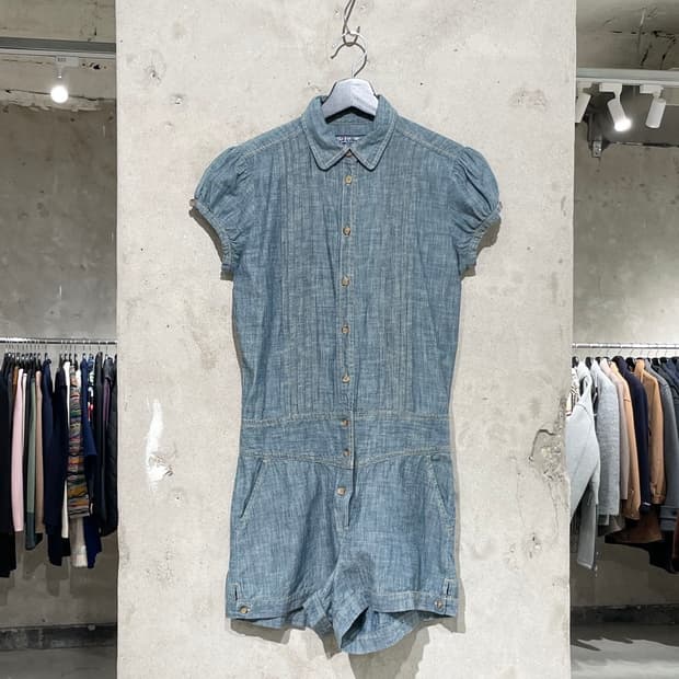 폴로 진스 연청 버튼 데님 오버롤