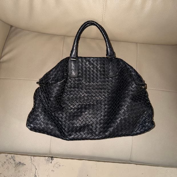 Woven leather Boston bag