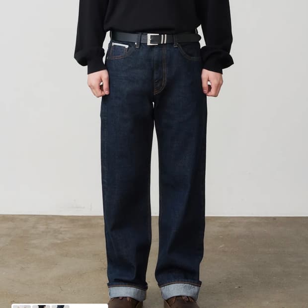 [M] 덴메이드 와이드핏 셀비지 데님팬츠 딥 인디고