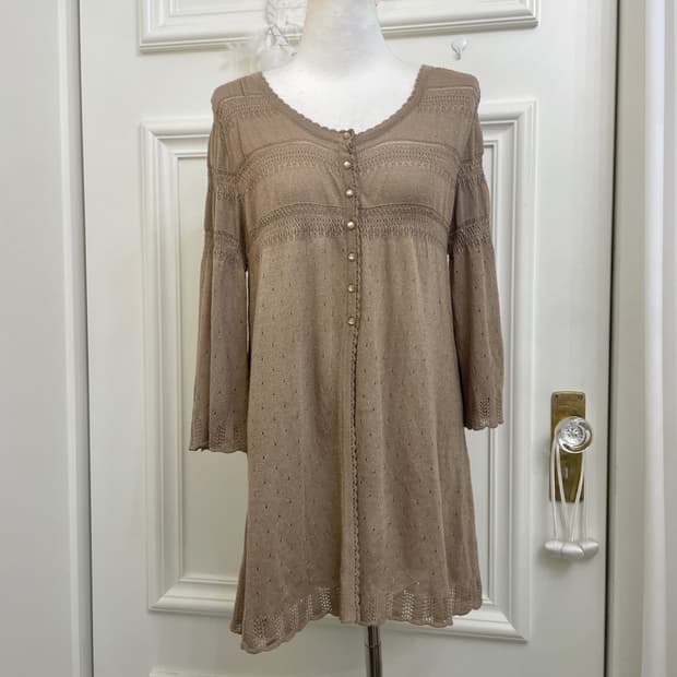 milk brown crochet long cardigan