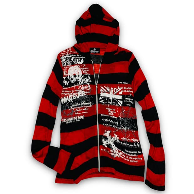 펑크 버닝 스컬 아트 스트라이프 패턴 후디 집업