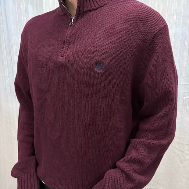 챕스 하프집업 버건디 코튼 니트 스웨터