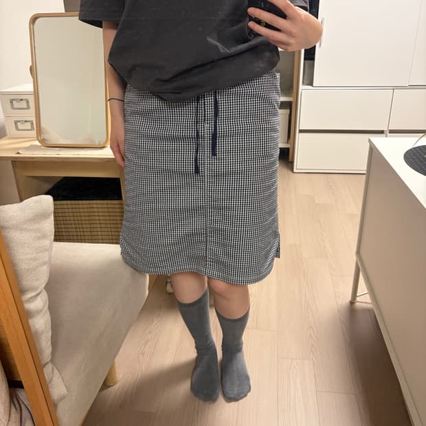빈티지 깅엄체크 미디 스커트