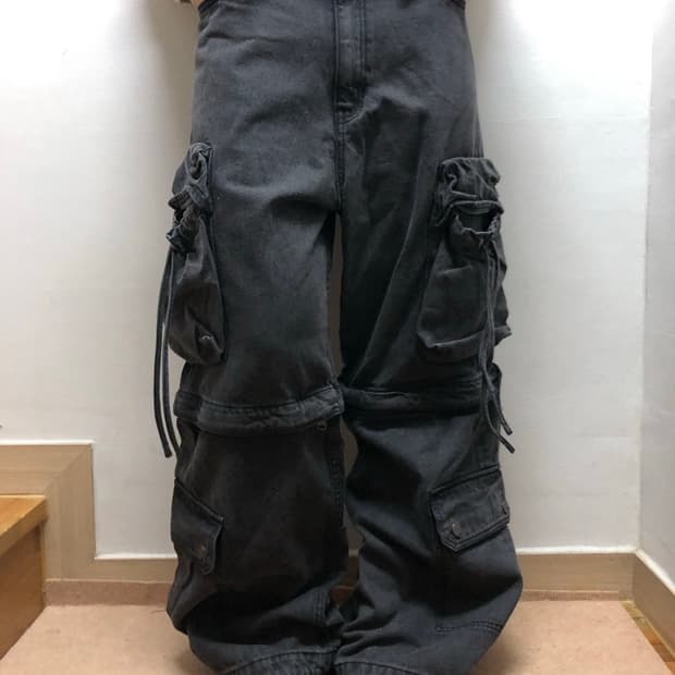 빈티지 블랙 데님 카고 팬츠