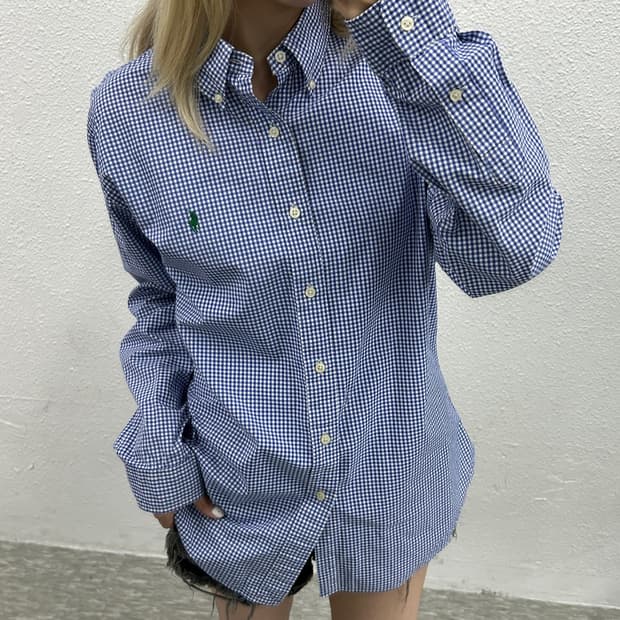 폴로 랄프로렌 그린포니 블루 체크 셔츠 L