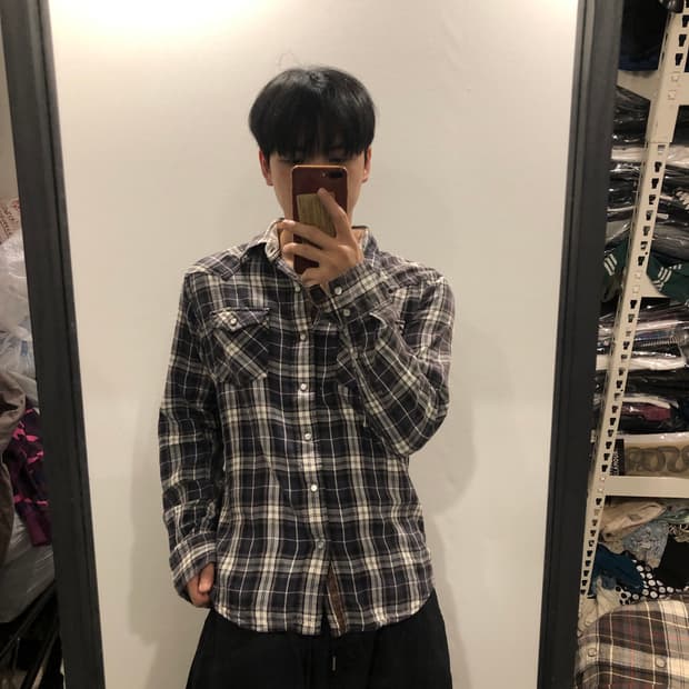  빈티지 레더 채크셔츠 너드 일본빈티지 갸루 스트릿 y2k312 
