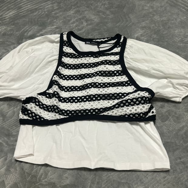 자라 zara 콤비 반팔블라우스