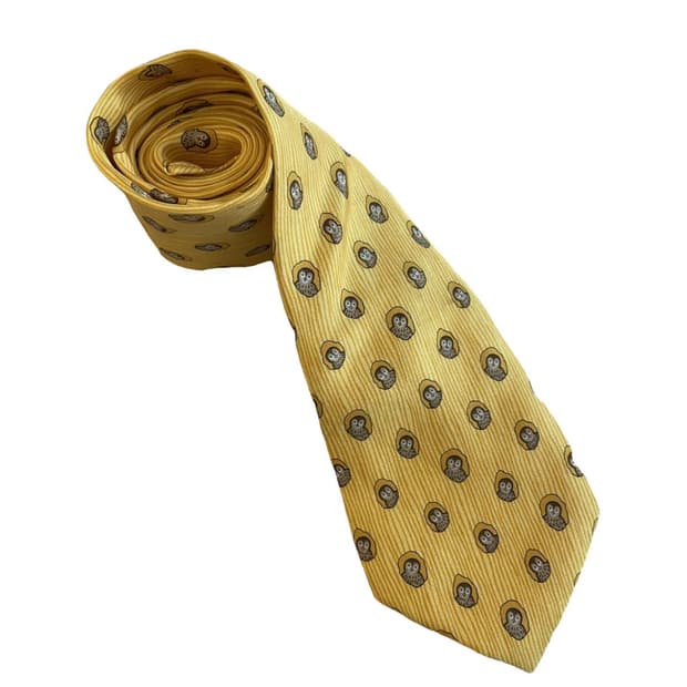 빈티지 에르메스 옐로우 부엉이 넥타이
