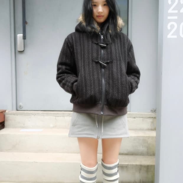 인앤양인하모니 니트 후드 자켓 브라운 knit hooded jacket