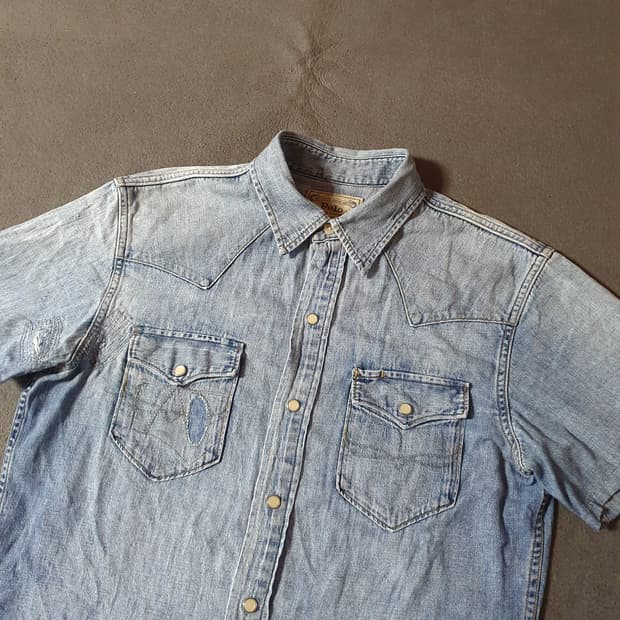 폴로 패치워크 웨스턴 반팔 데님 셔츠 S