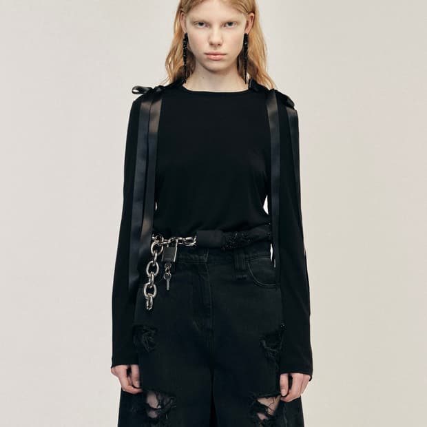 [M]시몬로샤 Bow Ribbon Tail 롱 슬리브리스 탑