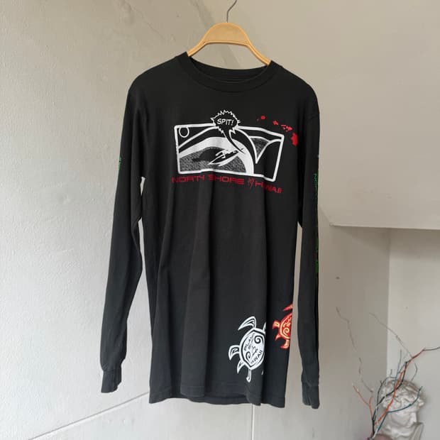 빈티지 프린팅 긴팔 서프 티셔츠