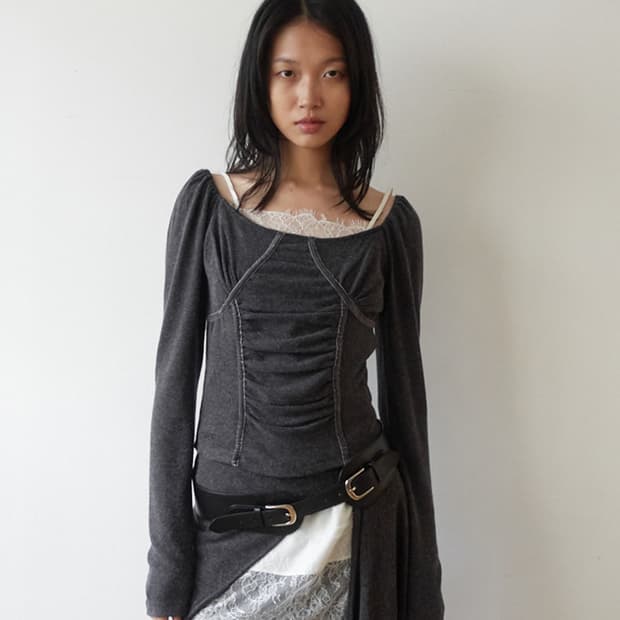 Ruched Shirring Top / Charcoal
