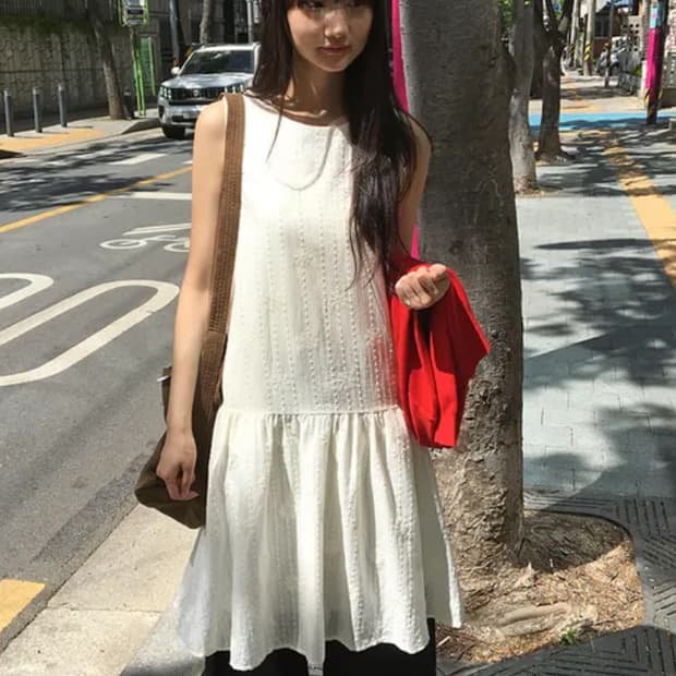 바온 니모 자수 나시 롱 원피스 화이트