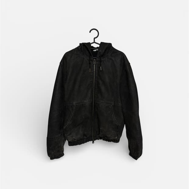 자라 램스킨 리얼 레더 후드 점퍼 S