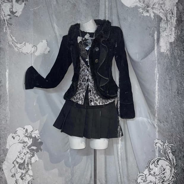 엑시즈팜 무채색 고스고딕 오리엔탈 레오파드 무채색 갸루 코디세트 