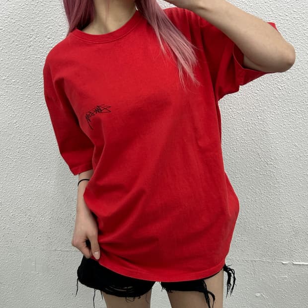 스투시 백로고 레드 반팔 L