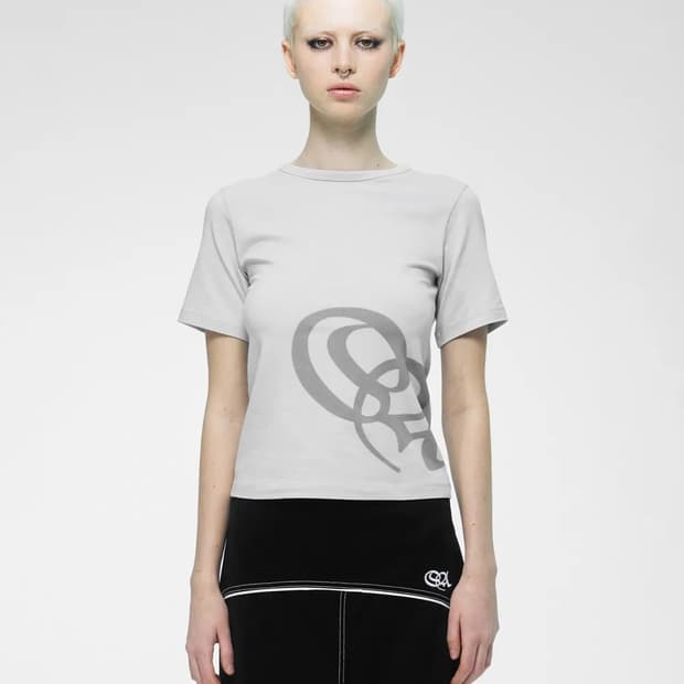 스컬프터 Oblique Logo Crop Top Pale Gray
