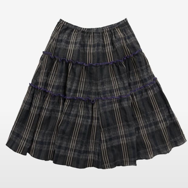 SIO 시오 셔링 미디 체크 스커트 블랙