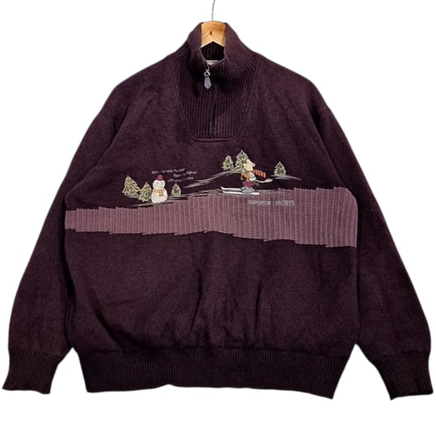 Superior 자수 반 집업 니트