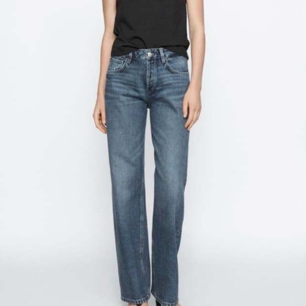 77사이즈) 마시모두띠 미드웨이스트 와이드 레그 데님 팬츠 흑청워싱팬츠