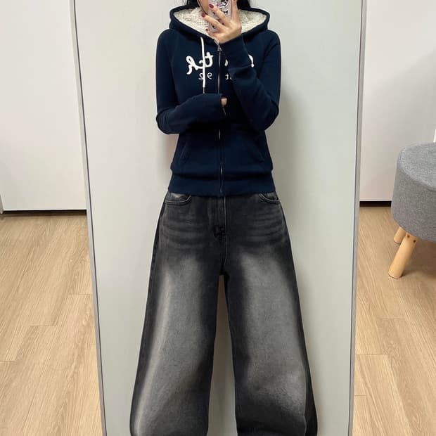 아베크롬비 딱붙핏 양털안감 네이비 후드집업