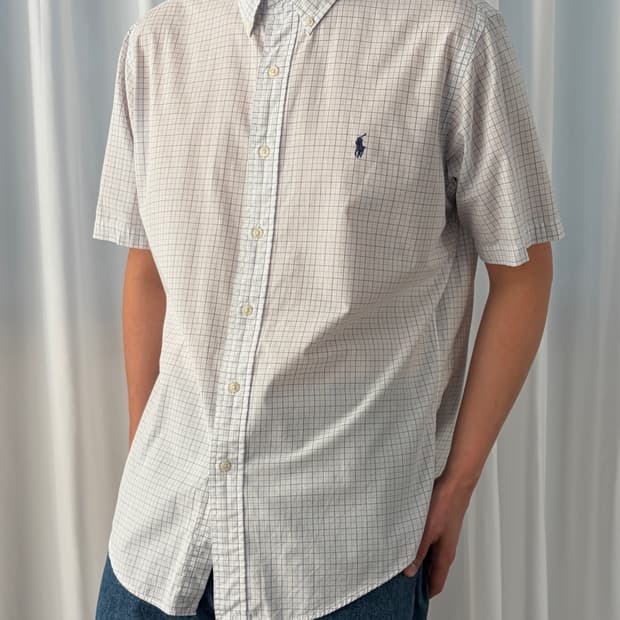 [M-L]폴로 랄프로렌 포플린 체크 반팔 셔츠