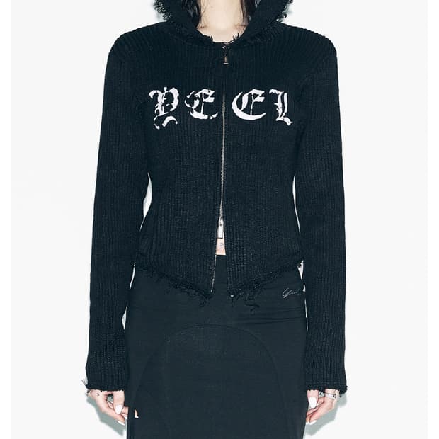 Yeel leey 골지 니트 집업 후디 블랙