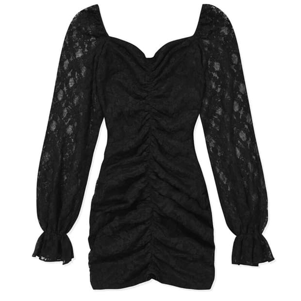 페인오어플레져 레이스 셔링 미니 원피스