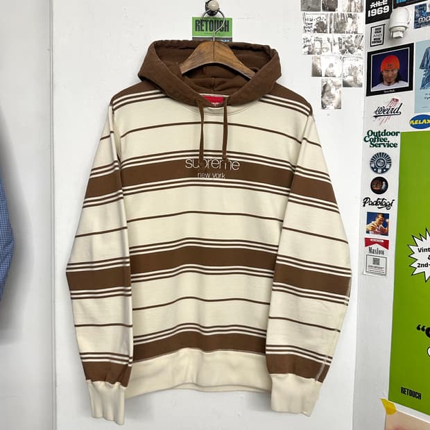 2016FW 슈프림 스트라이프 클래식로고 후드