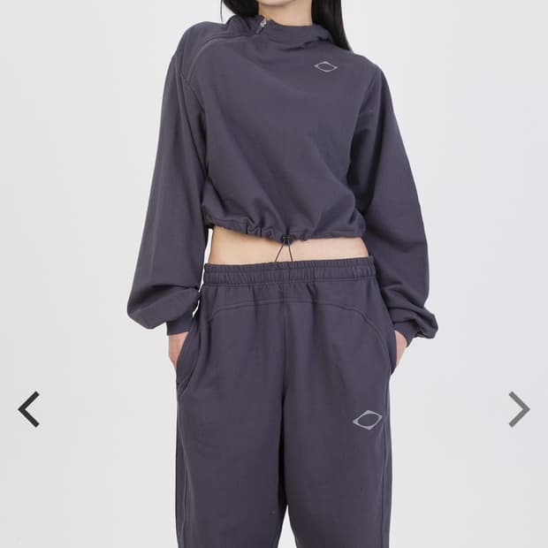 미스치프 크롭 사이드 집업 후드 (퍼플)