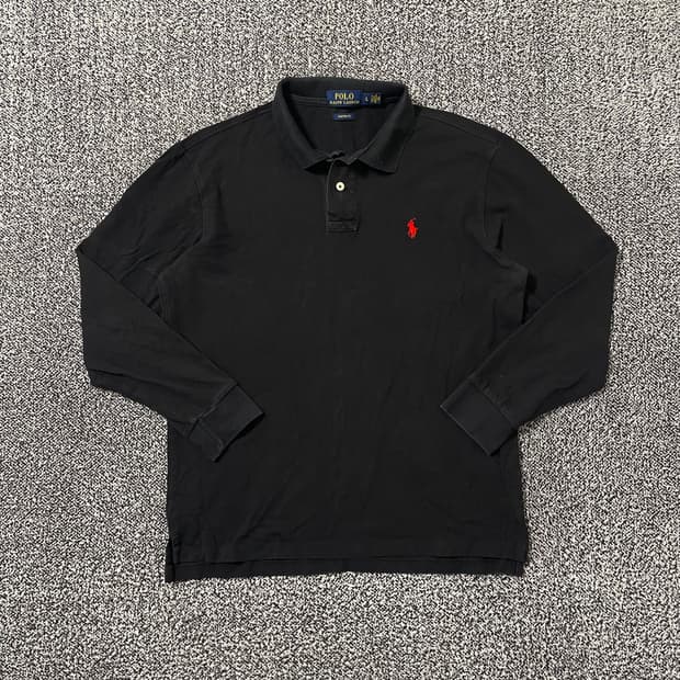 빈티지9. 폴로랄프로렌 셔츠 피케티 롱 슬리브 긴팔 티셔츠 블랙 레드자수