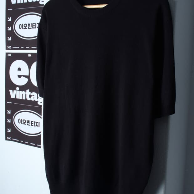 (L-XL) 키뮤어 반팔 티셔츠 니트 무지 블랙 놈코어-H35880