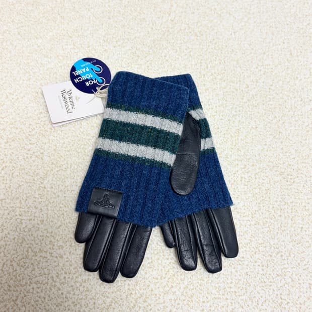 비비안웨스트우드 롱 리브 니트 커프스 가죽 장갑