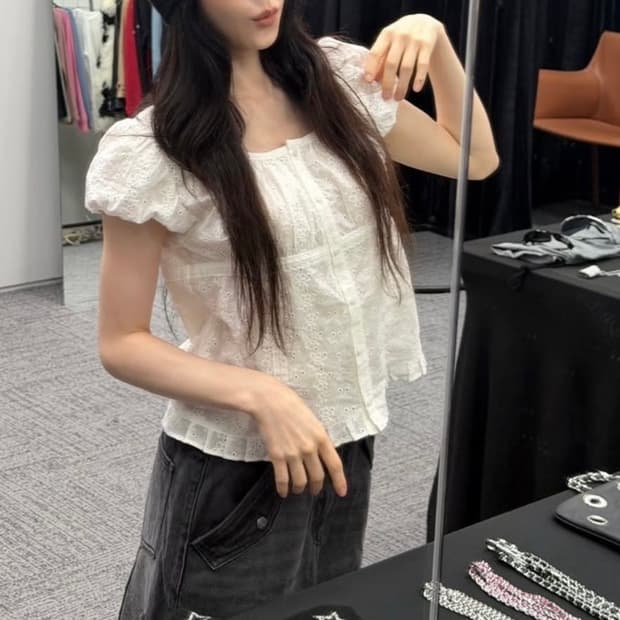마리떼 퍼프 레이스 블라우스 s