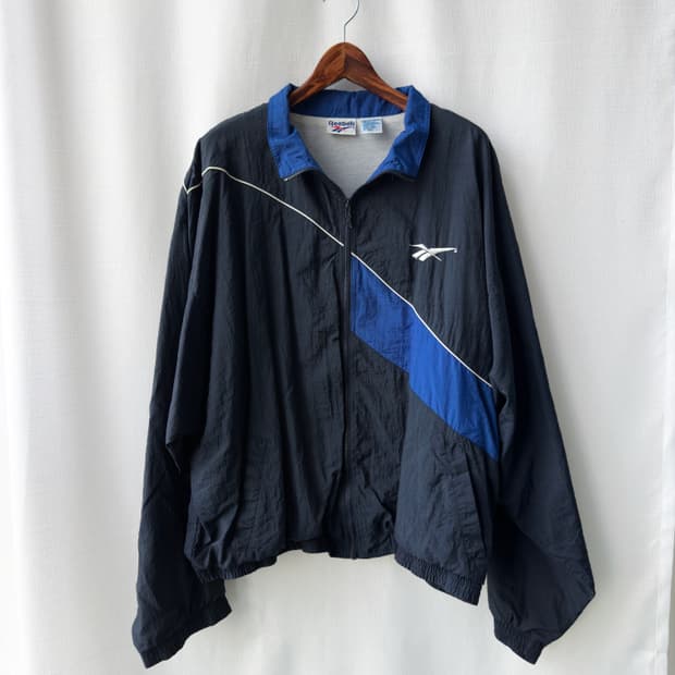 90s 올드 리복 자수 로고 바람막이 자켓 네이비 블루 XXL