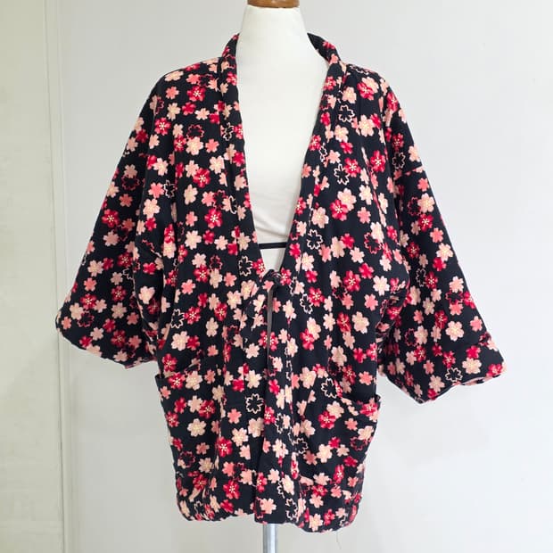 일본빈티지)전통 기모노유카타 겨울 사쿠라 한텐 보헤미안