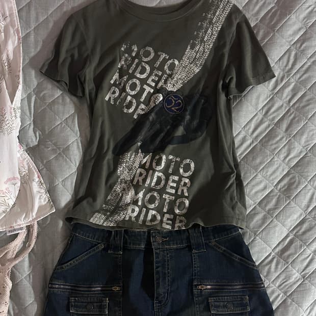 Gap kids모토사이클 반팔 티셔츠 탑, 데님 스커트 코디 세트