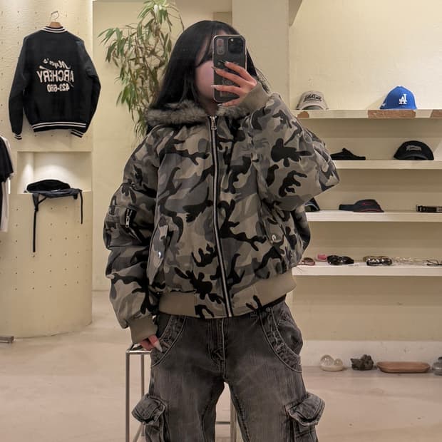 빈티지 카모 퍼 봄버 자켓 U682