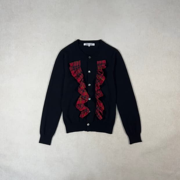 Ruffle Tartan Check Black Cardigan