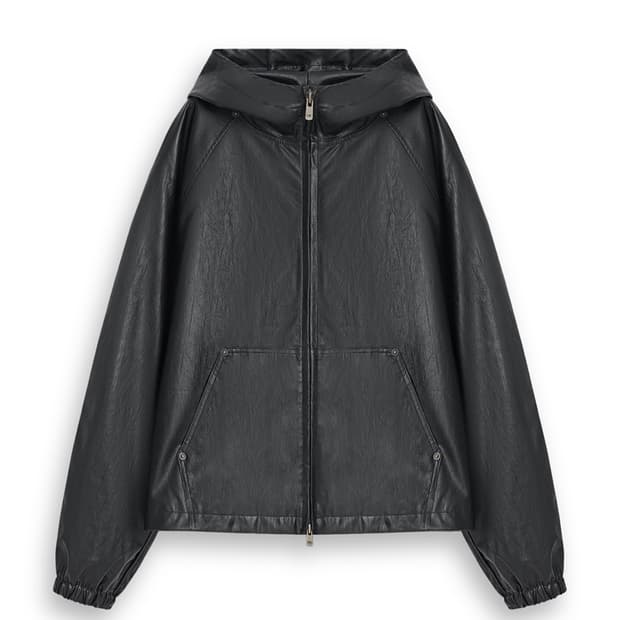 [새상품] oioi 블랙 레더 후드 집업 자켓 L사이즈