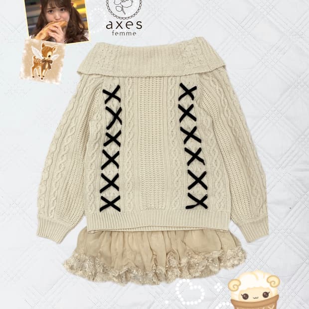 ꒰ঌ 엑시즈팜 아일렛 오프숄더 니트 ໒꒱